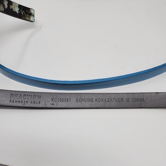 KENNETH COLE REACTION SET OF 2 SKINNY BELTS PEACOCK BLUE BLACK FLORAL WOMEN M - Picture 8 of 15